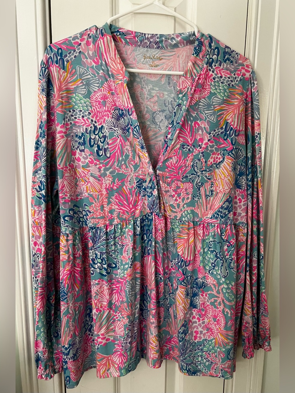 Lilly Pulitzer‎ Pink, Teal & Navy Floral Peplum Tunic